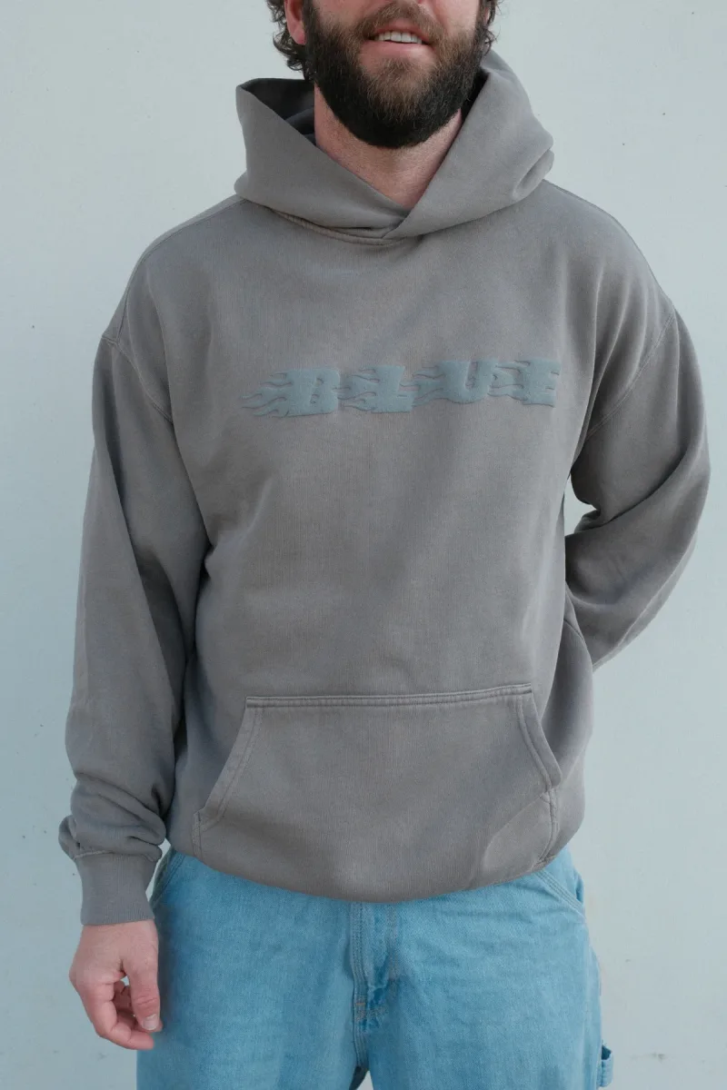 Blue Bison Flame Hoodie, Faded Grey
